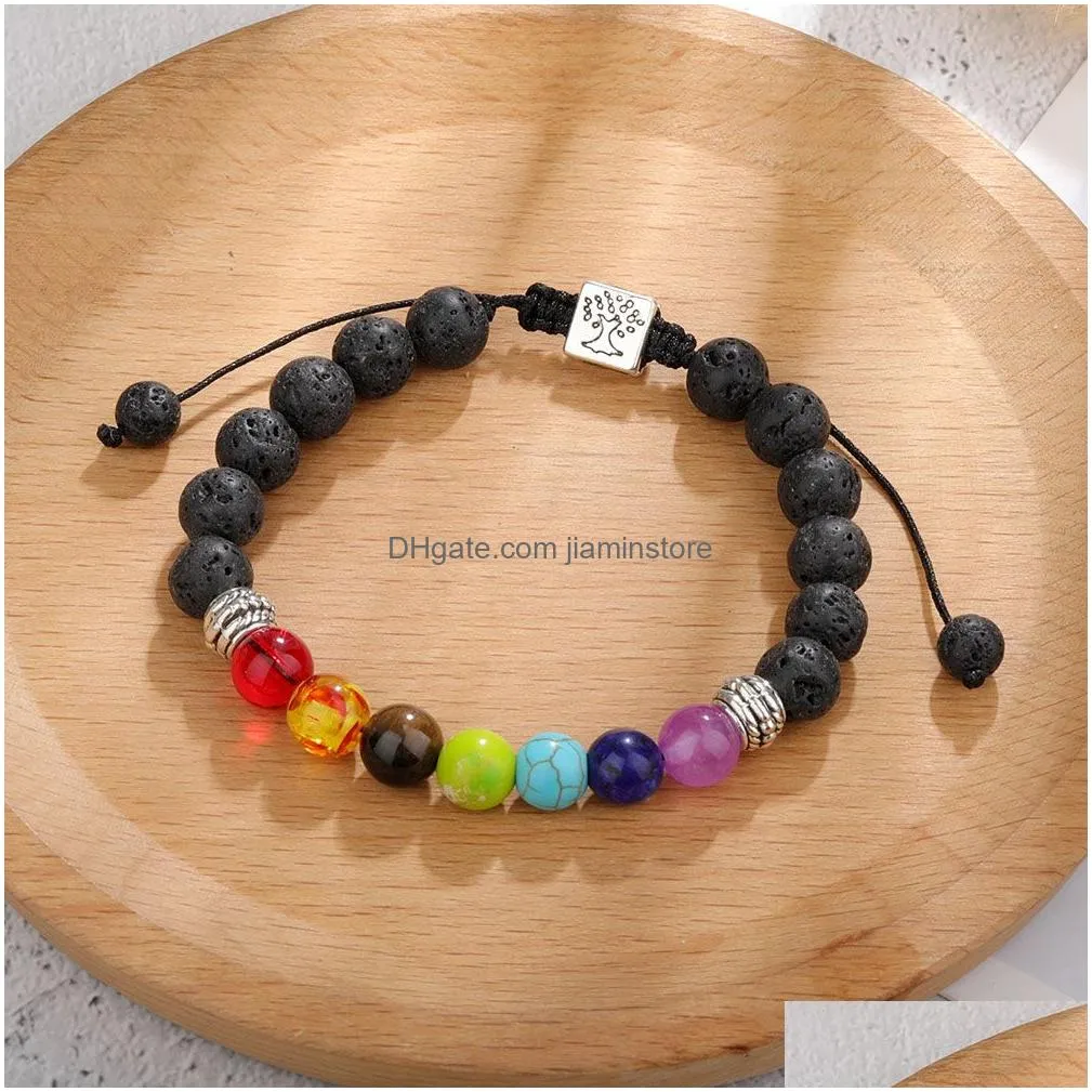 7 chakra beaded bracelet strandstree of life charm yoga natural stone healing balancing oil diffuser bead braided bracelets