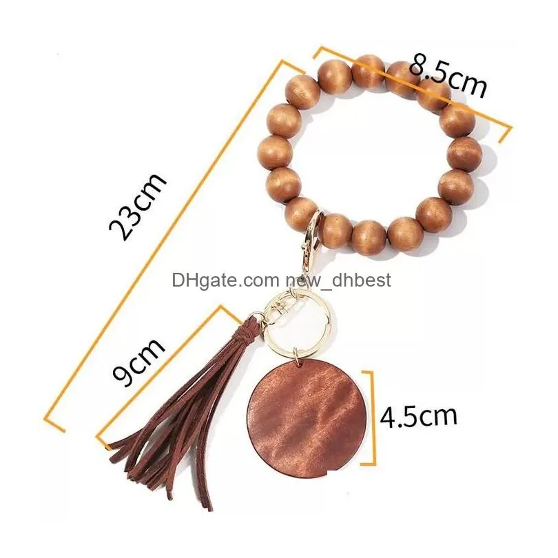 tassel beaded wooden bracelet keychains diy wood key rings bracelet with fringe keychain for women