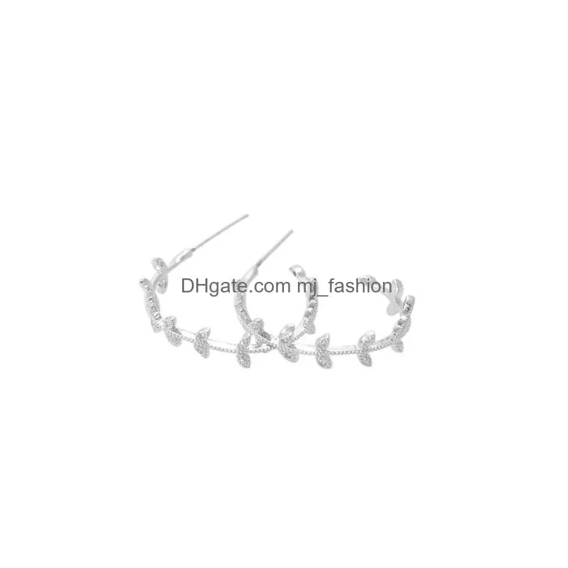 trendy small leaf hoop earrings circle zircon earring statement rhinestone crystal stud loop earrings for women lady party jewelry