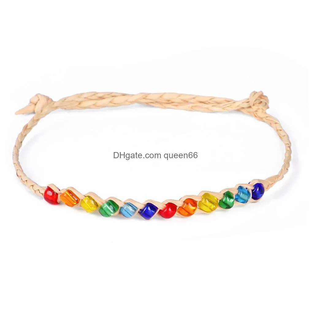 bohemian seed beaded bracelet for women men braided raffia straw rattan woven colorful rice bead bracelets bangles jewelry