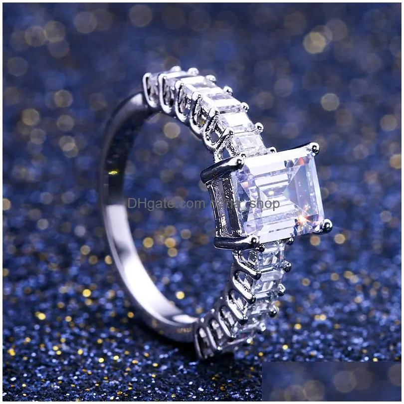 fashion square zircon cz ring white cubic zircon finger rings engagement wedding ring fit 6 to 10 for women jewelry party gift