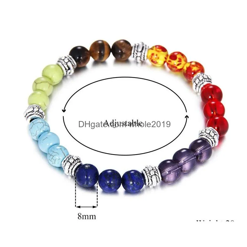 new adjustable 7 chakras beaded bracelets 8mm natural stone bead elastic yoga buddha tiger eye bracelet for women men wholesale