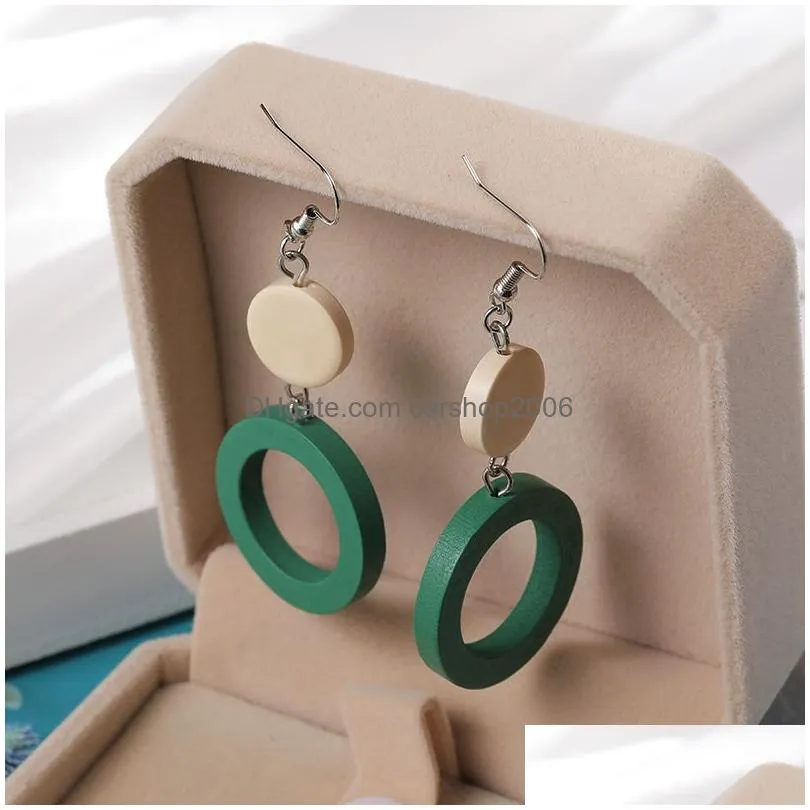 vintage wooden circle earrings for women trendy statement geometry goldcolor long drop earrings for girls women korean fashion