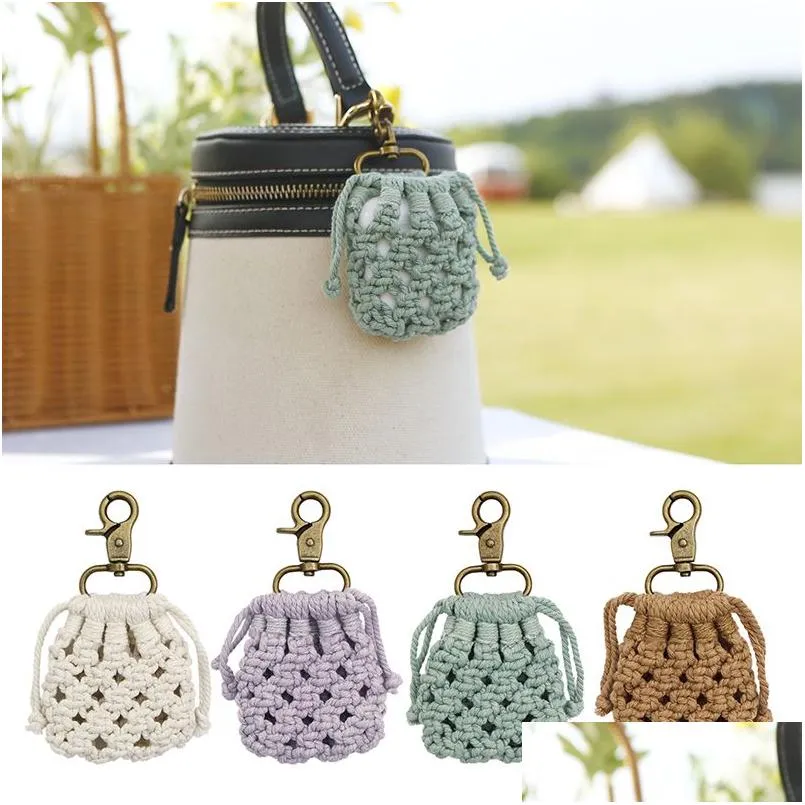 hand woven headset case keychain diy mesh bag earphone cases key chain bag decorative pendant keyring
