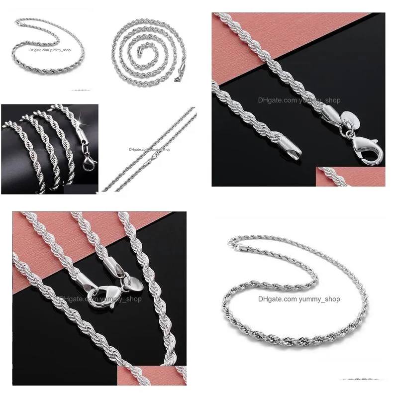 925 sterling silver 2mm twisted rope chain necklaces for women men fashion hiphop jewelry 16 18 20 22 24 inches