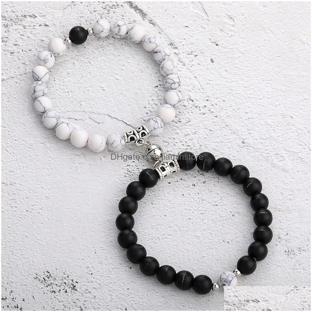 2pcs/set magnetic attraction ball creative bracelets couple bead bracelet tiger eye stone bead bracelet friendship jewelry gift