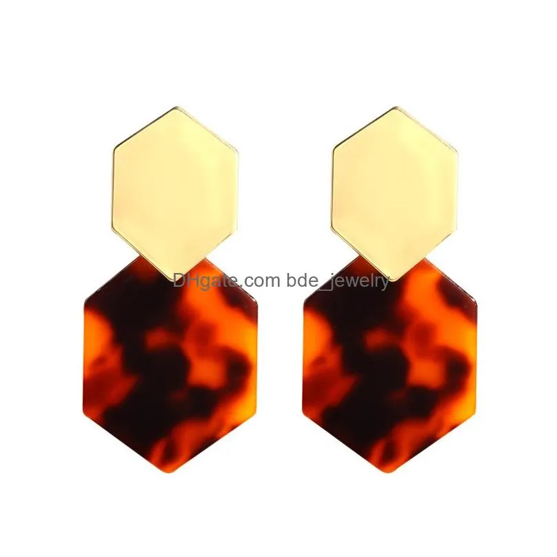 trendy geometric acrylic drop earring punk colorful resin alloy statement dangle earrings for women girls party jewelry