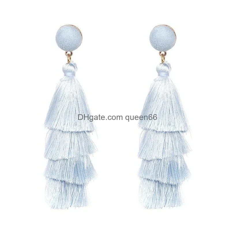 fashion 4 layered tassel earrings wool multi color earrings bohemian fringe drop long earrings jewelry for women girls wholesale