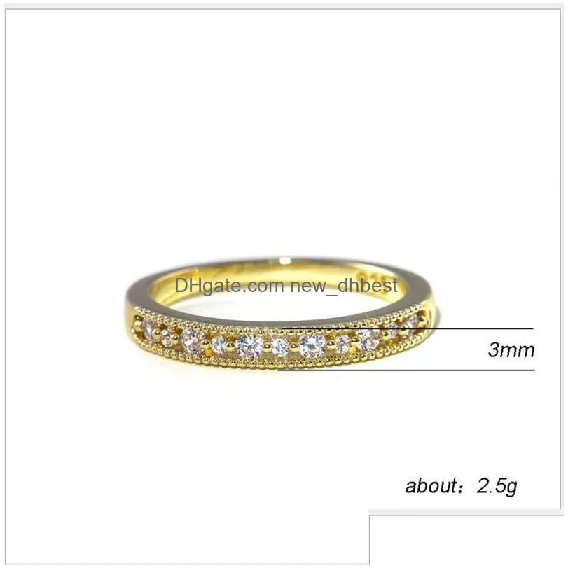 simple zircon finger ring zircon gold engagement band ring wedding jewelry for women