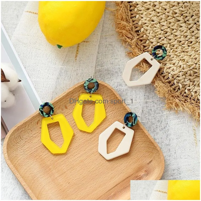 trendy irregular acrylic earring for women yellow white hollow out statement 2019 long dangle earrings fashion beach holiday jewelry