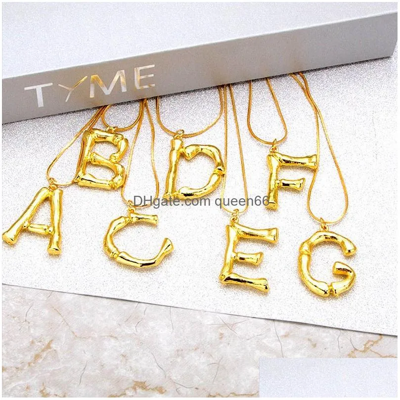 personalized 26 letter initial bamboo necklace for women alphabet pendant name necklace girl gold color snake chain diy jewelry