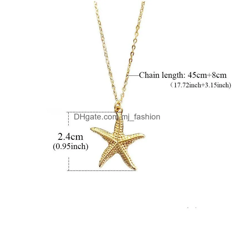 fashion gold color alloy cowrie shell necklace for women conch chain starfish pendant necklaces summer design jewelry 2019