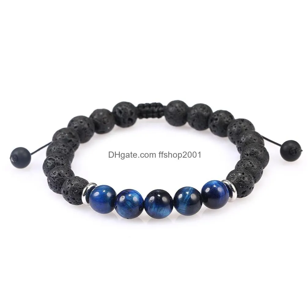 men women 8mm lava rock stone bead bracelet essential oil diffuser bracelet braided rope tiger eye stone yoga beads bracelet bangle