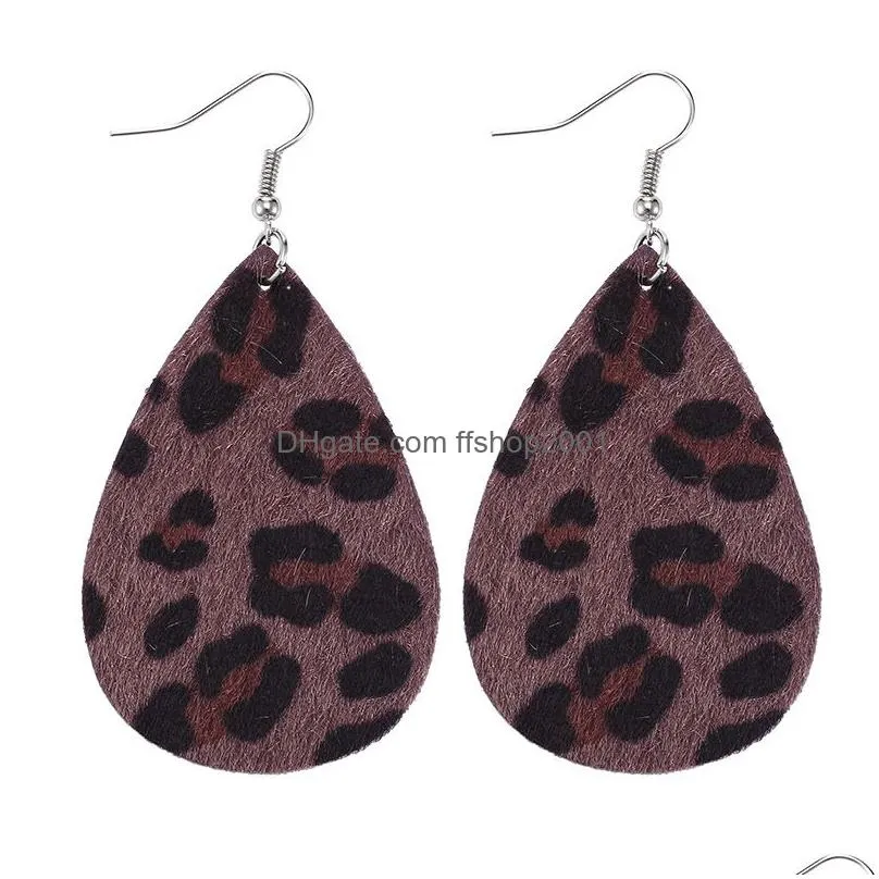 christmas gift pu leather glitter sparkly oval earrings leopard print water drop leather earrings fashion dangle earrings for women