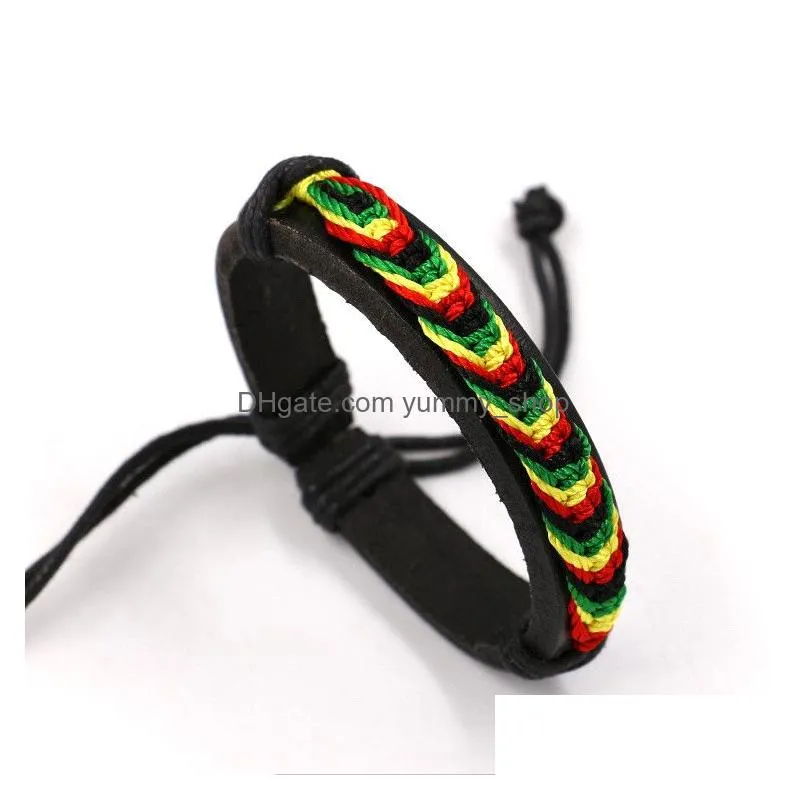 fashion leather bracelet adjustable black red yellow green fourcolor woven rope bracelet jewelry