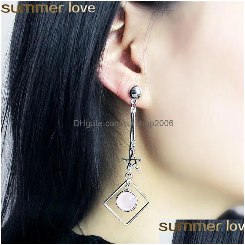 fashion tassel pentagram earrings personality wild fivepointed star crystal long dnagle earring wholesale sales party