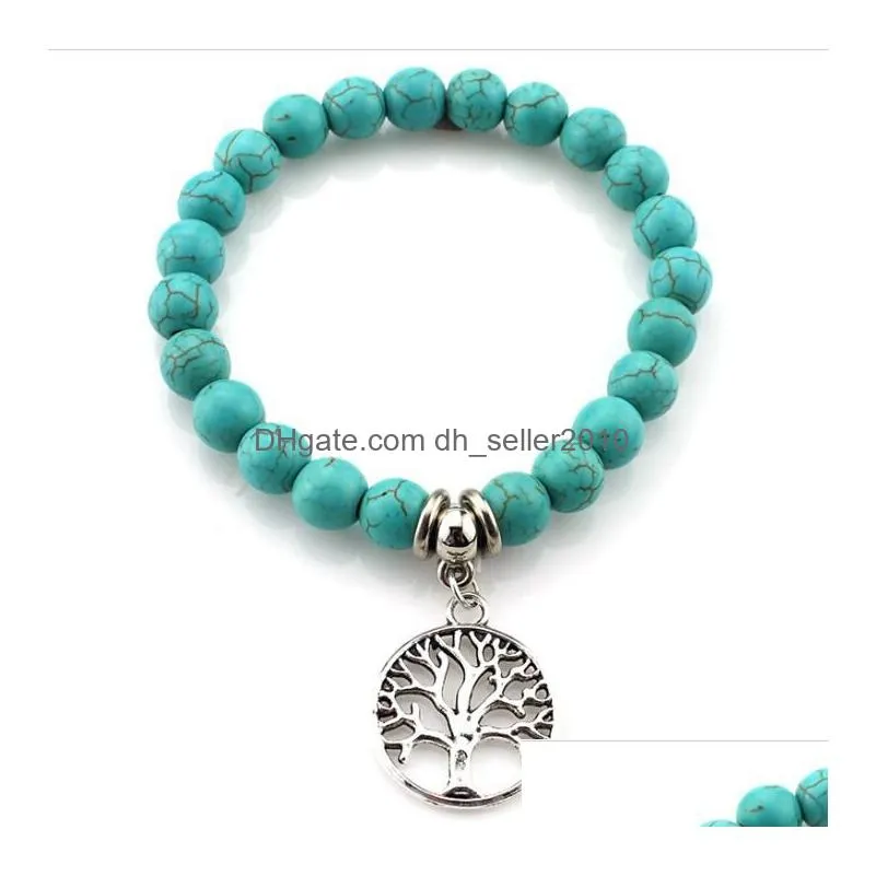 turquoise beads bracelets tree owl  cross palm charm bracelets