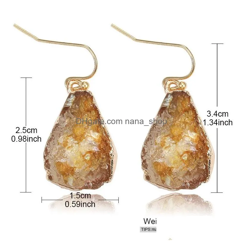 2019 designer geometric druzy resin stone earrings for women girl fahion colorful waterdrop imitation stone gold plated hook earring