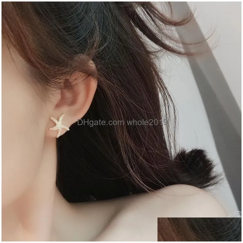 starfish earrings with silver gold color clear cz stud earring for woman fashion korean style jewelry party 2019