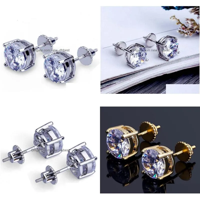 8mm hip hop stud earrings silver gold plated cz earring for women men designer ear rings luxury jewelry gifts