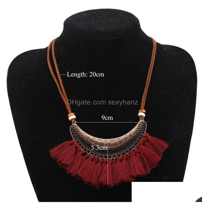 leather tassel necklace big crescent necklace bohemia long choker statement necklace for women design boho vintage wholesale