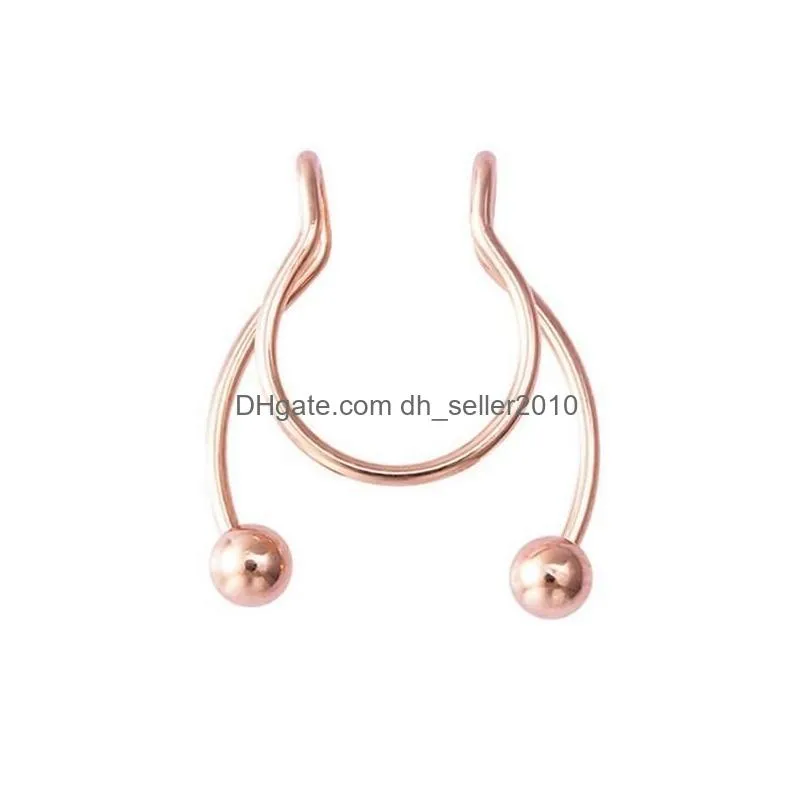 nose ring fake septum piercing stainless steel clip hoop nose rings gold stud y for women non pierced body jewelry wholesale