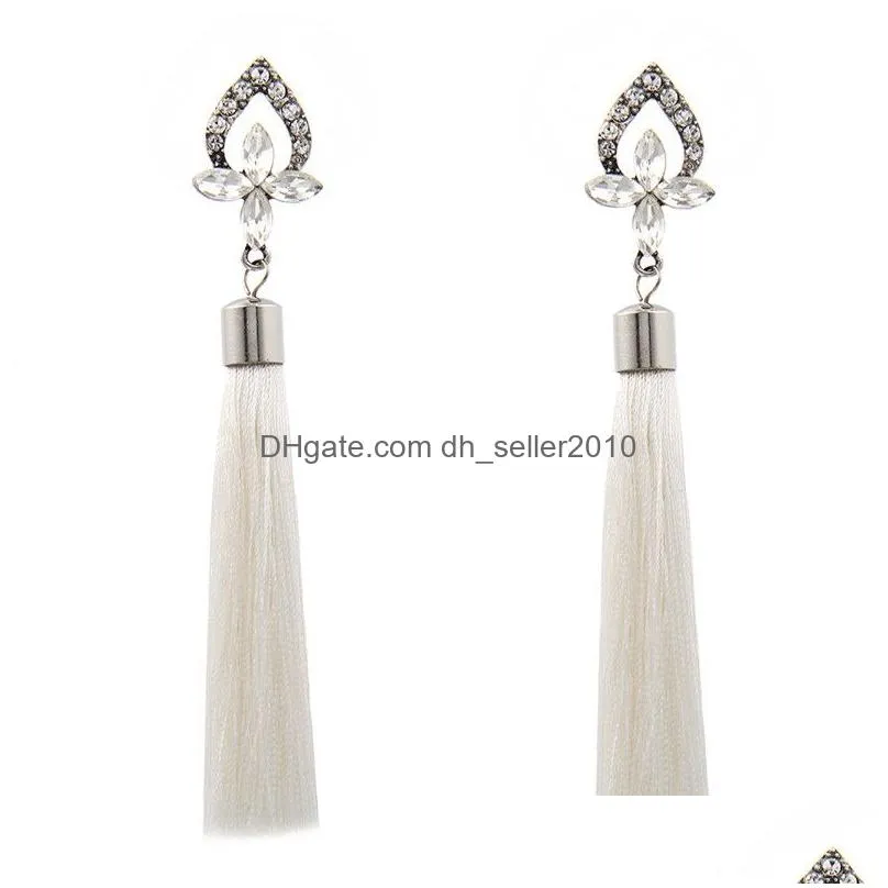 new fashion boho ethnic crystal beads long tassel drop earrings ethnic style dangle earring for women wholesale jewelrynew fashion crystal