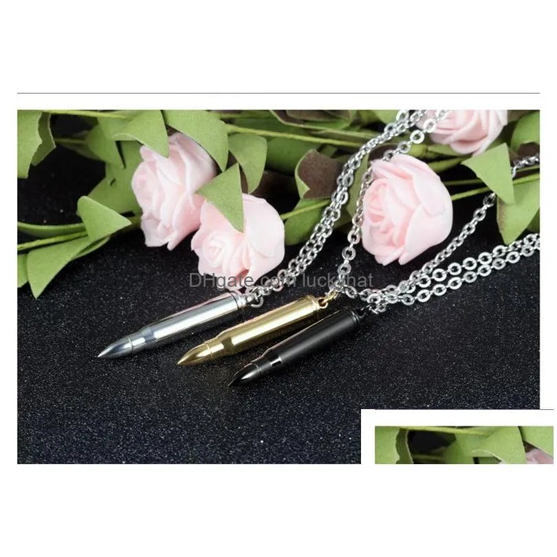 fashion punk bullet necklace men steampunk black gun gold silver plated stainless steel bullet pendant necklaces can engrave name screw
