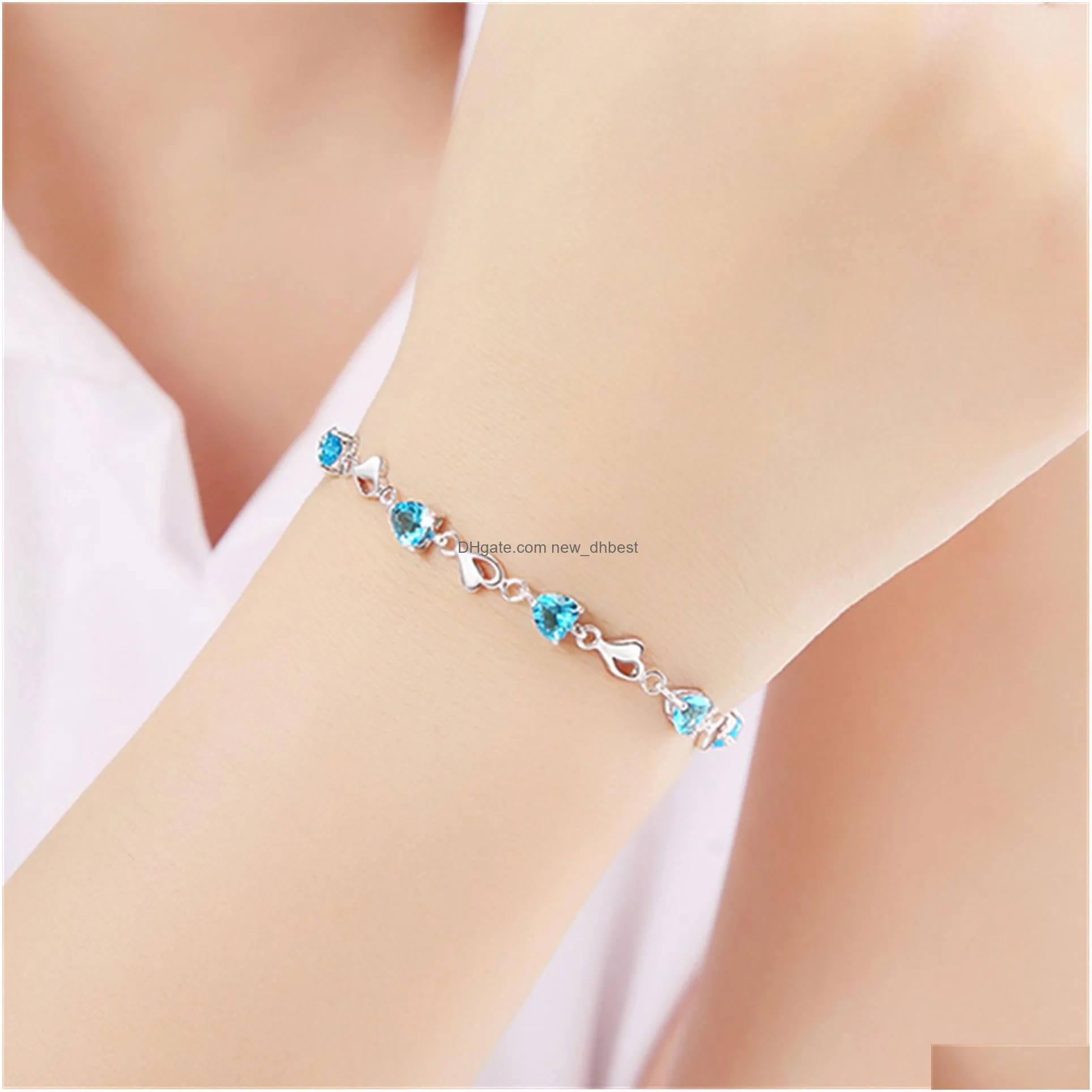 purple crystal heart bracelet romantic wedding gift pink blue amethyst zircon bracelets for women jewelry