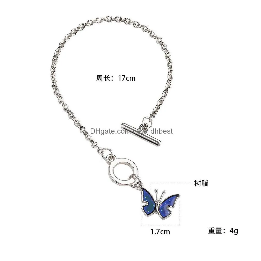 fashion butterfly necklace temperature control color new fashion blue butterfly pendant necklace for women girls
