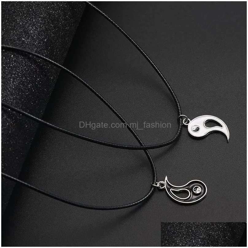 new black white couple pendants rope chain necklaces for women men splice gossip tai chi yin yang necklaces christmas valentine gift