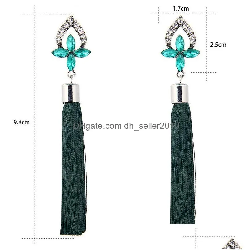 new fashion boho ethnic crystal beads long tassel drop earrings ethnic style dangle earring for women wholesale jewelrynew fashion crystal
