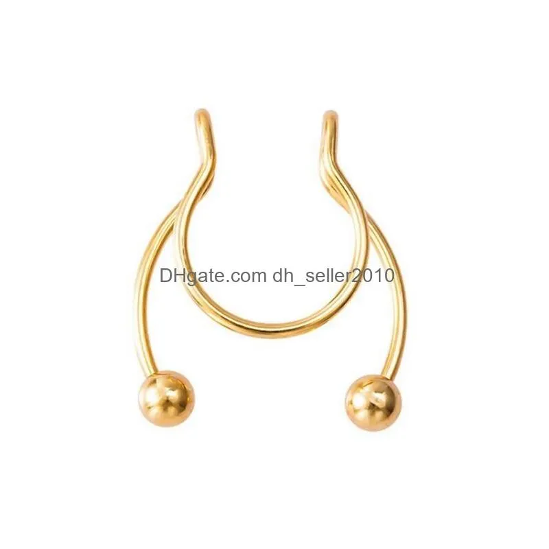 nose ring fake septum piercing stainless steel clip hoop nose rings gold stud y for women non pierced body jewelry wholesale