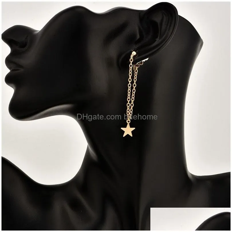 tassel star design earrings gold color chain angle long earrings statement dangle ear for wedding women elgant girls wholesale jewelry