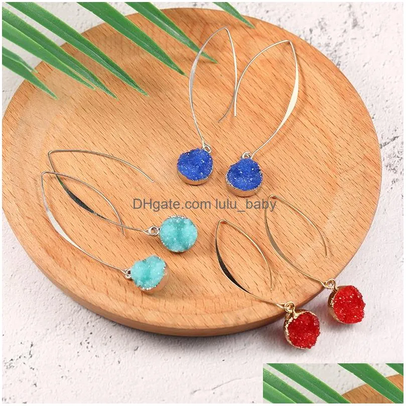  resin stone earrings drusy dangle earrings for women girls gold silver plating copper round ball circle shape ear jewelry