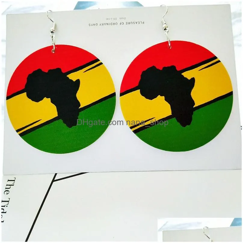 fashion printing africa map wooden earrings for women party animal pattern hip hop geometric earring ethnic bohemia jewelry