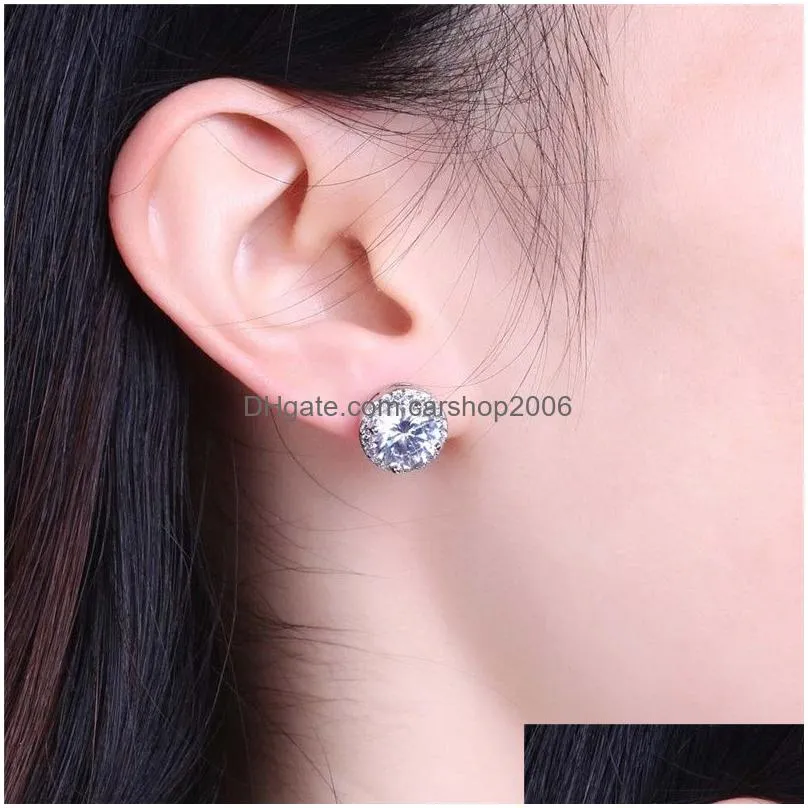 fashion elegant cubic zirconia stud earrings 11mm round 6 colors rhinestone zircon earrings for women girls hypoallergenic wedding