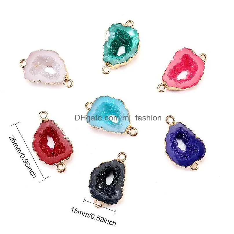 fashion designer resin stone hollow druzy charms colorful geometric stone 18k gold pated jewelry making for bracelet necklace