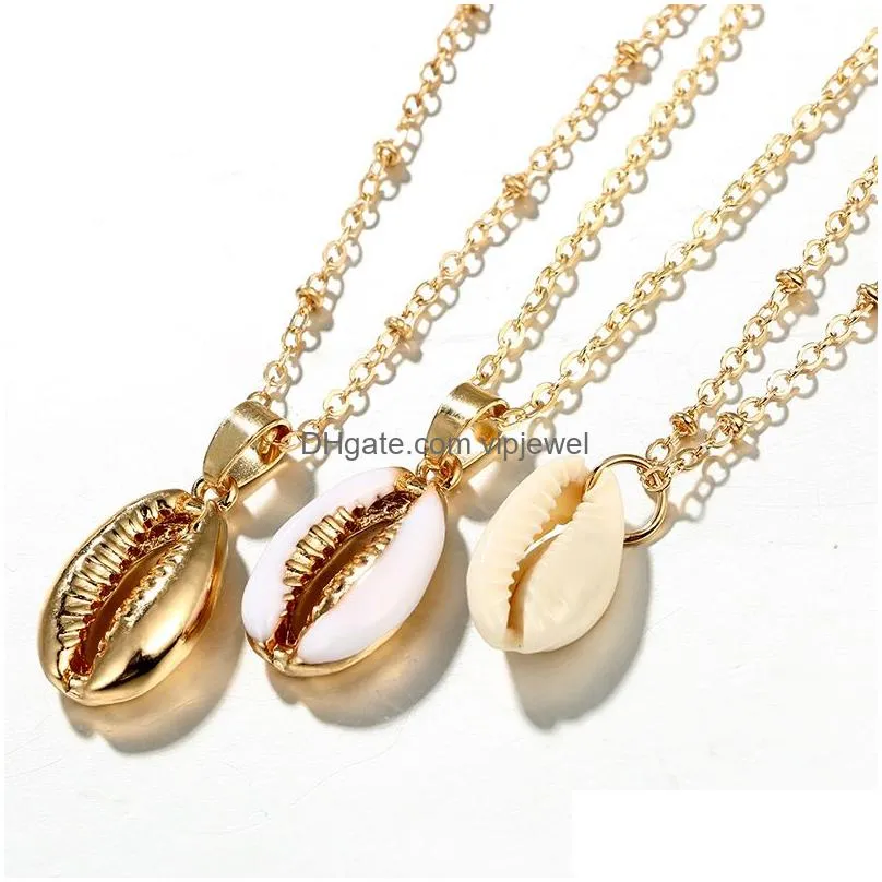  trendy three layers shell necklace bohemian natural shell gold chain necklaces for women friend jewelry gifts