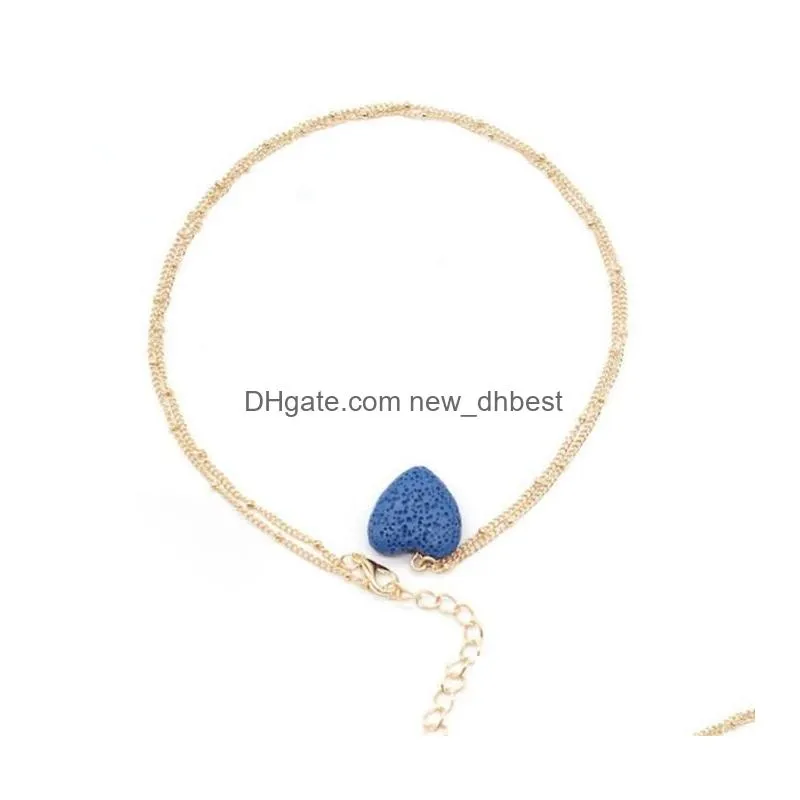 heart lava rock pendant necklace 9 colors aromatherapy  oil diffuser heartshaped stone necklaces