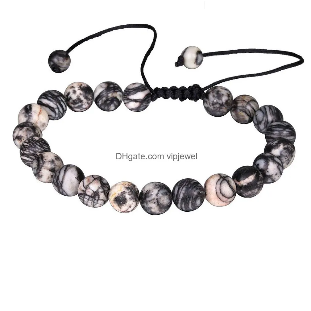 handmade natural stone bead bracelet black network zebra beads rope braided bracelets for men women jewelry gifts