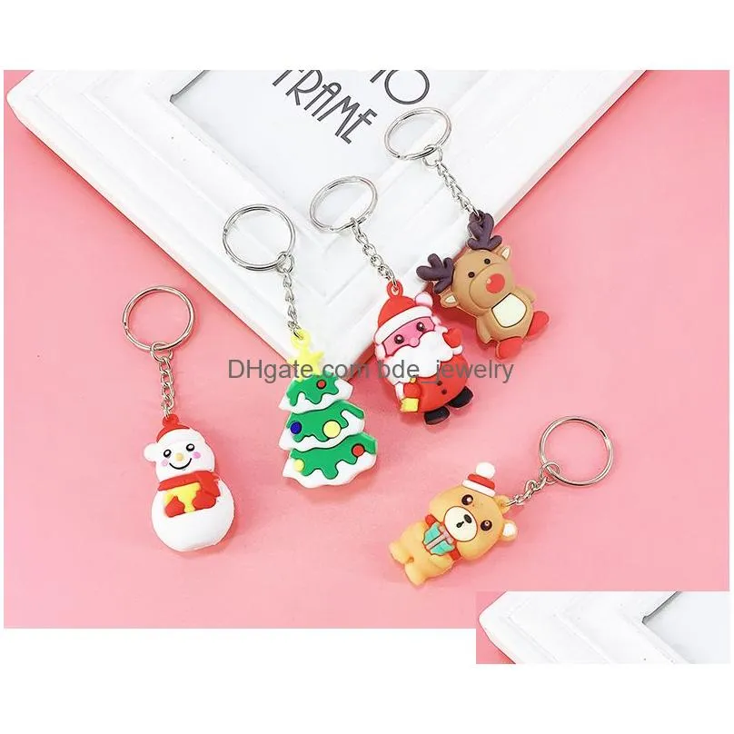  cute little bear snowmen santa ellk keychain soft silicone chrismas tree key chain keyrings for bag car jewelry accessories