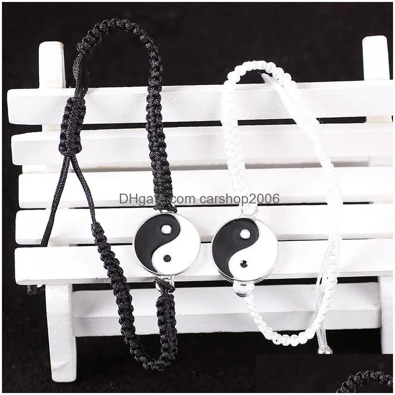 friendship couple rope bracelet yin yang tai vintage white black adjustable rope bracelet handmade jewelry
