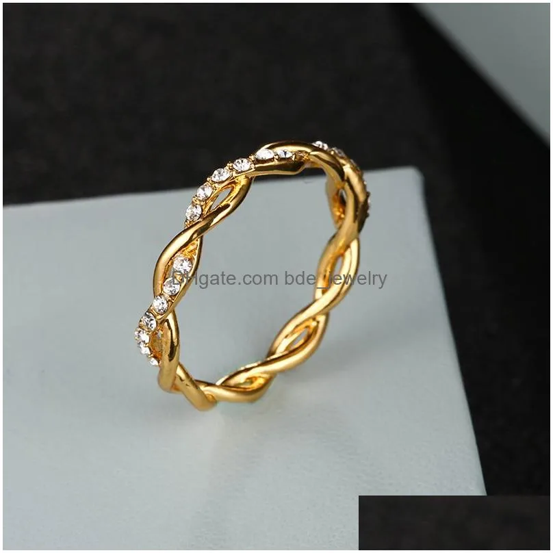 rose gold color twist classic rings cubic zirconia wedding engagement ring for woman girl austrian crystals gift rings jewelry