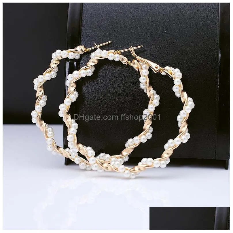 fashion pearl hoop earrings for women elegant girls exaggerates oversize circle ear rings summer beach jewelry
