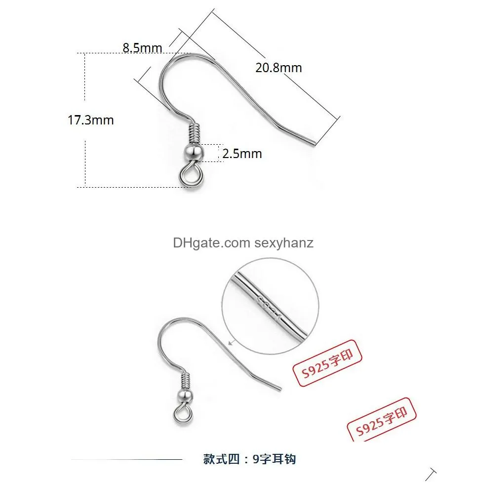 high quality 925 sterling silver ear hook clasp dangle earring findings for wholesale jewelry making supplies