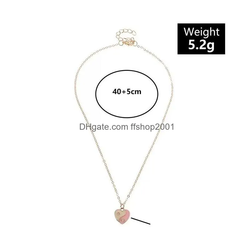 sweet cool yin yang tai chi necklace trendy colorful oil drip ba gua love heart pendant neck chain necklaces jewelry for womens