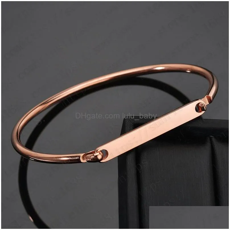 personalize engraved bracelet plating gold diy initial name bar bangle bracelet for lady women stainless steel bracelet 3mm bangle