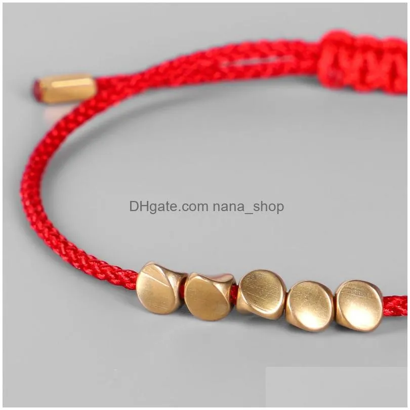 handmade tibetan copper bead lucky rope bracelet bangles for women men wax thread couple bracelets jewelry