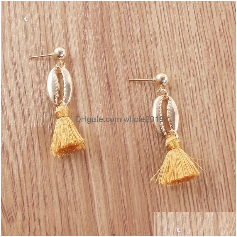 bohemian long drop earrings with shell tassel earrings alloy shell shape gold dangle ear summer beach jewelry for women